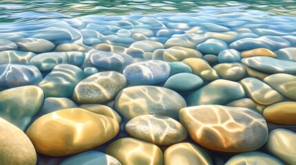 Obraz premium Colorful pebbles in clear rivers under sunlight
