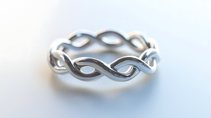 Obraz premium Close-up of a silver ring with an elegant, intertwined design. Symbol of love and eternity. Luxury and expensive items. Elegant Silver Intertwined Ring: A Symbol of Eternity
