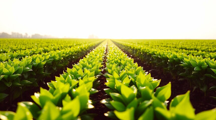 Green Agricultural Field at Sunrise – Farming, Crops, and Rural Landscape. Generative AI