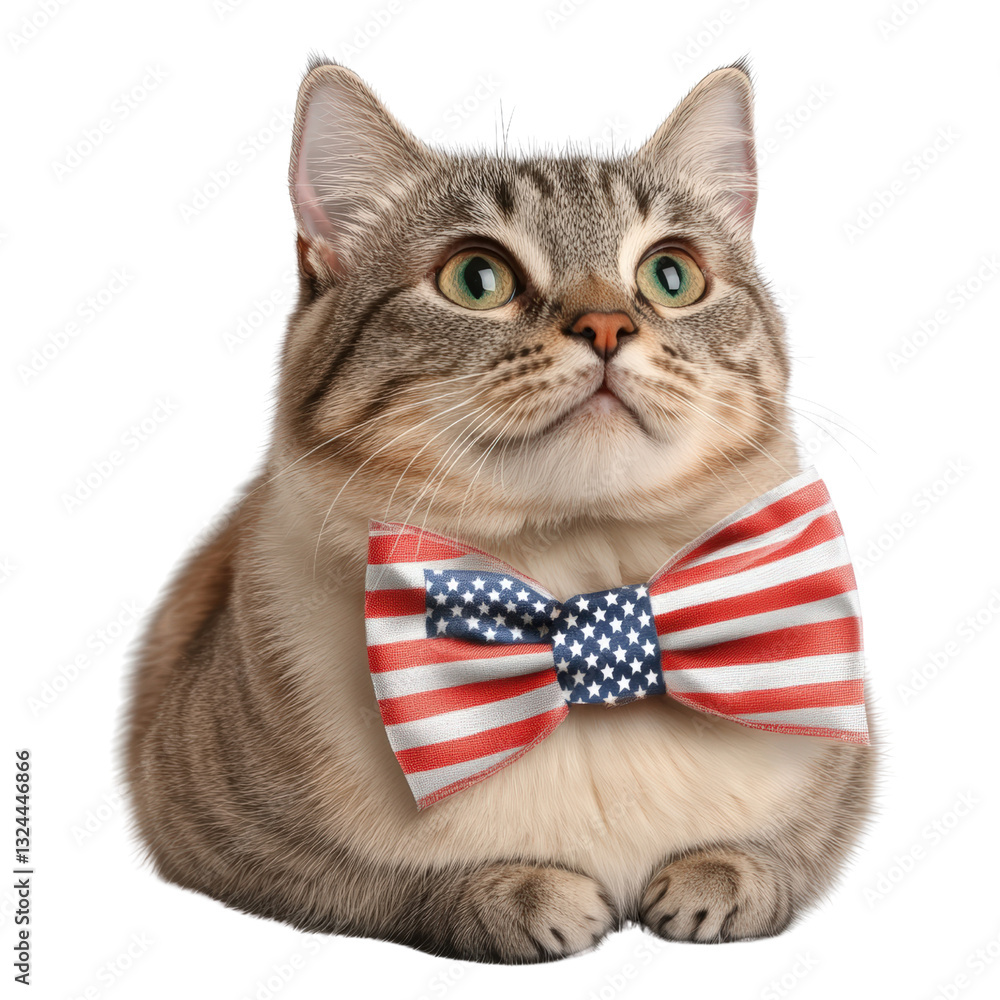 Poster adorable cat dressed in a stylish bow tie sitting elegantly on a soft surface with a playful express