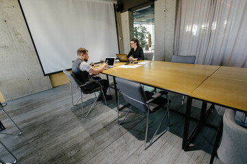 office workers doing brainstorming