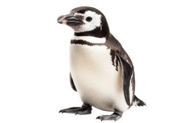 Penguin standing upright with a curious expression, cut out