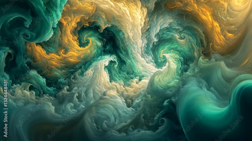 Poster swirling colors create a mesmerizing abstract composition resembling a turbulent ocean scene at suns