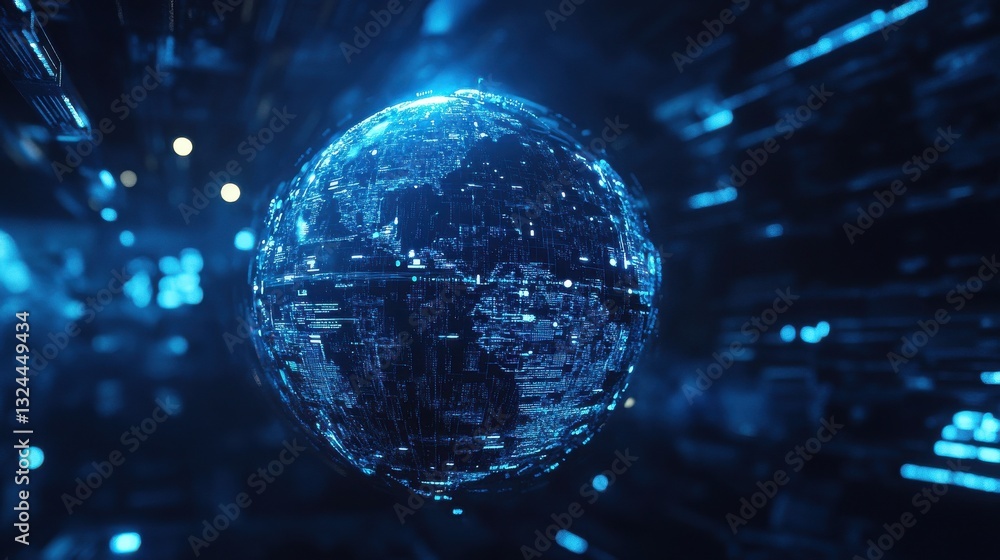 Poster digital blue globe interface. global business background. 3d rendering.