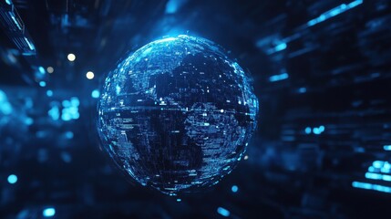 Fototapeta premium Digital blue globe interface. Global business background. 3D Rendering.