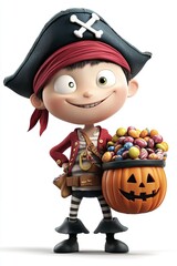 3D render of a boy wearing Halloween pirate costume
