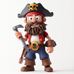 A 3D pirate captain character clenching a spanner, looking amused
