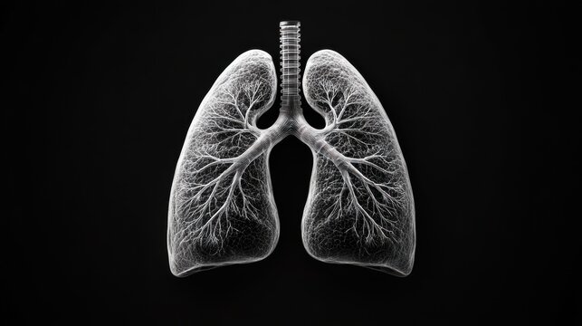 Human-like Lung Organ on Black Background , Respiratory System, Monochrome Anatomical Lung On Black Background