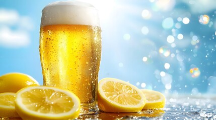 Iced beer sparkling under the summer sun