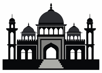 Simple black and white illustration of a mosque.