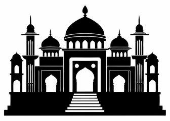 Simple black and white illustration of a mosque.
