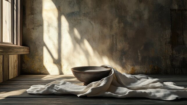 Maundy Thursday Scene with Bowl and Linen Cloth