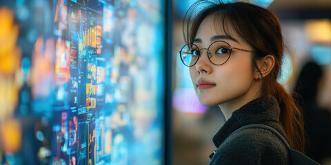 Analyzing digital data trends modern office image of young professional tech environment close-up view innovation insights