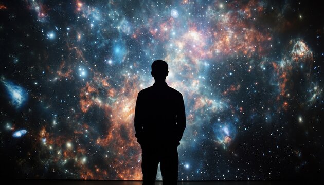 Exploring The Universe Within: A Man'S Silhouette Amidst Scientific And Philosophical Discussions On The Universe. Mesmerizing Insights Await!