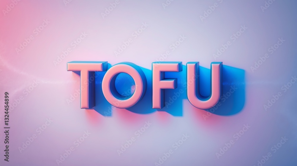 Poster three-dimensional text of the word tofu illuminated in colorful lighting