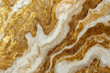 Obraz premium Luxurious abstract liquid marble texture with gold and white swirls. Elegant, fluid, and modern background perfect for branding, digital design, and premium aesthetics.