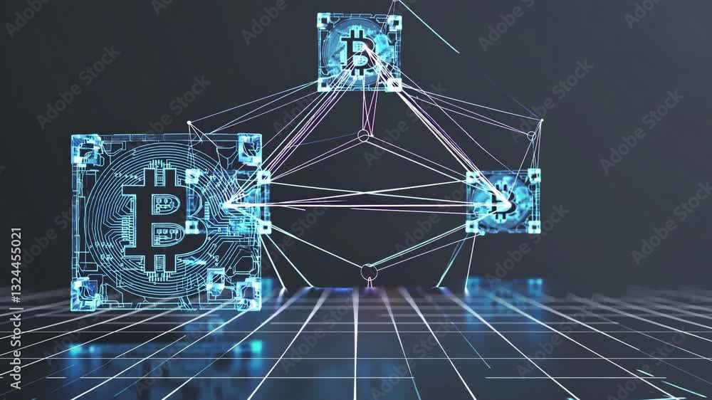Poster futuristic digital currency network concept with 3d rendered visualization