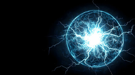 Bright Blue Energy Sphere With Electric Sparks On A Black Background Digital Art