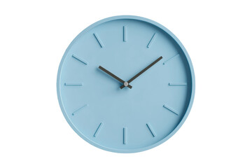 Blue minimalist wall clock showing time clearly, cut out
