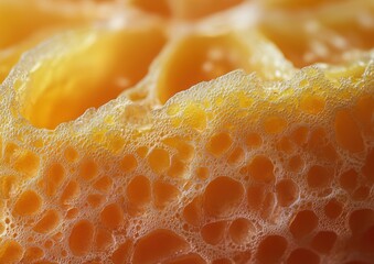Close-up of Orange Pulp with Bubbles and Texture, Fresh Citrus Fruit, Juicy Segments with Natural Patterns, Vibrant Color, Food Photography, Healthy Lifestyle