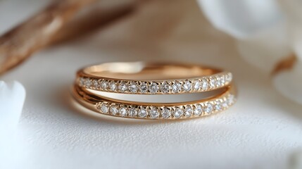 Close-up of a stunning double diamond ring crafted from luxurious rose gold. Luxury and expensive items. Elegant Double Diamond Ring in Rose Gold