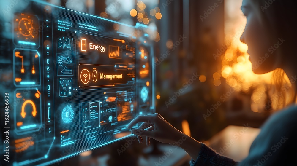 Aufkleber futuristic technology interface with interactive digital dashboard showing virtual reality visualiza