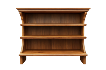 A handcrafted wooden bookshelf showcasing elegant curves and rich grain against a clean background isolated on transparent background