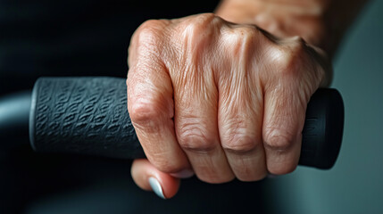 Intense Grip on Exercise Bike Handlebars Captured in Home Workout Scene