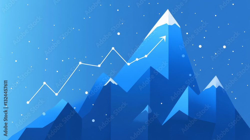 Poster abstract digital mountain and growth graph chart on technology blue background. milestone and succes