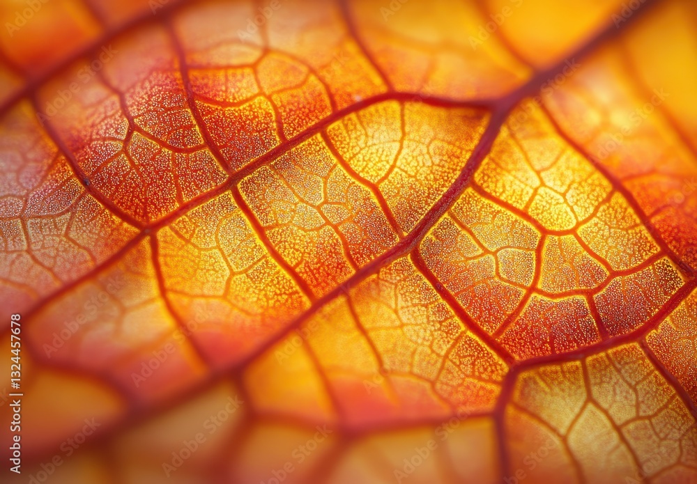Poster close-up of vibrant orange and yellow leaf texture highlighting intricate veins and patterns in autu