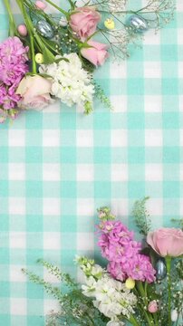 Portrait Spring Flowers, Easter Eggs and Bunnies Border