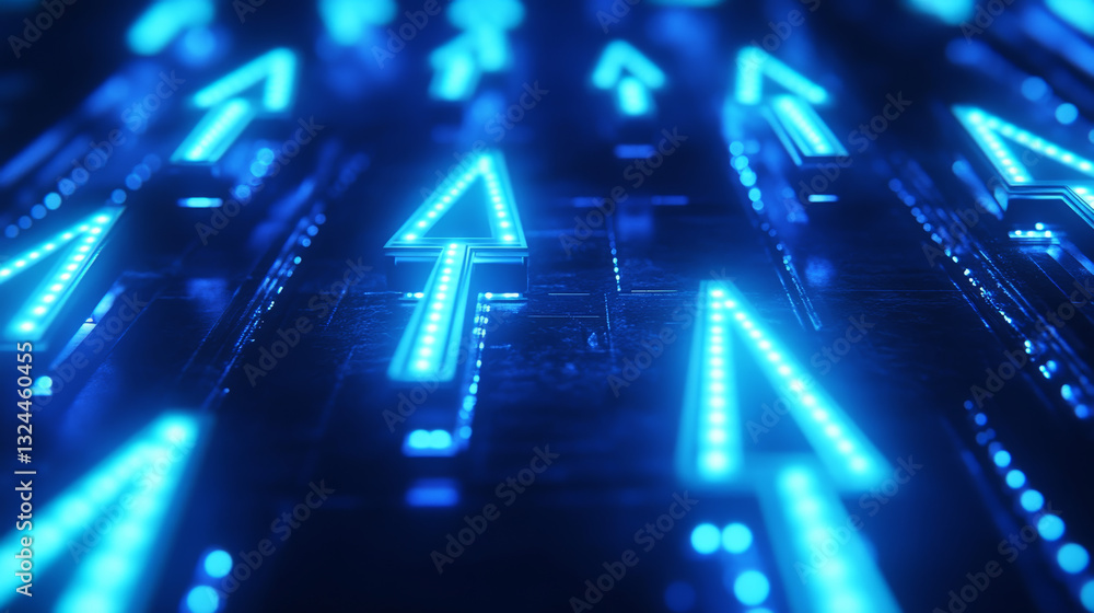 Aufkleber up light arrow on technology blue background with copy space. abstract digital business growth conce