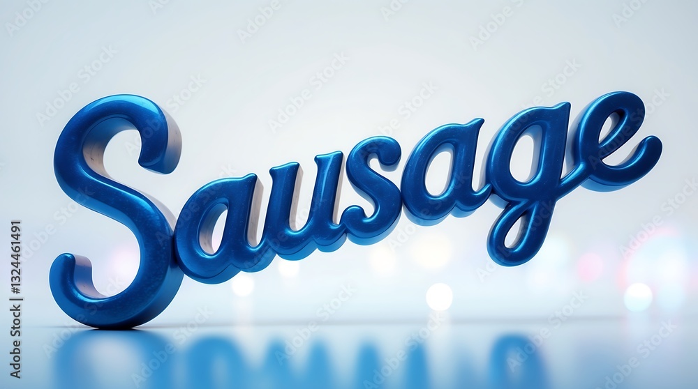 Poster text design showcasing the word sausage in a playful blue color against a soft backdrop