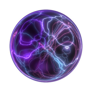 Plasma ball shock energy electric glowing light neon effects on isolated background.