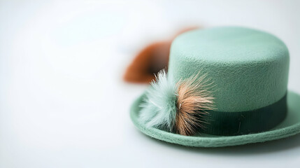 A stylish hat in a delicate shade of green with feathers