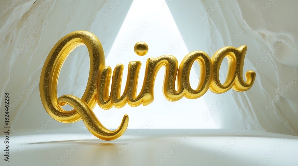 Poster quinoa displayed in golden typography against a minimalist background in a modern setting
