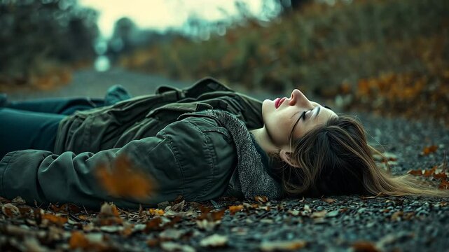 A woman's body on the ground, contract murder, retaliation or theft, horror