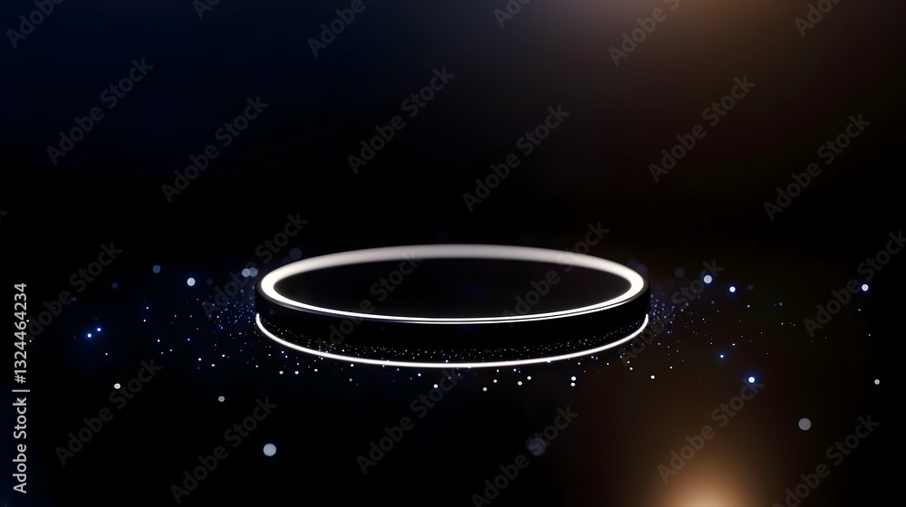 Poster a glowing illuminated circular platform sits in a dark environment