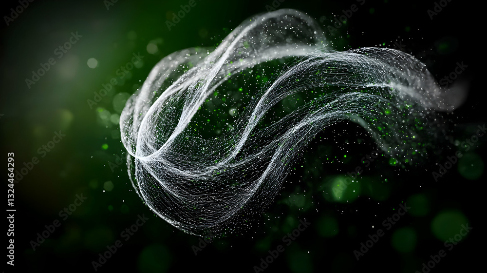 Poster abstract flowing white lines with green bokeh background