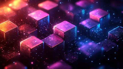 Glowing cubes abstract background, digital art, technology, design