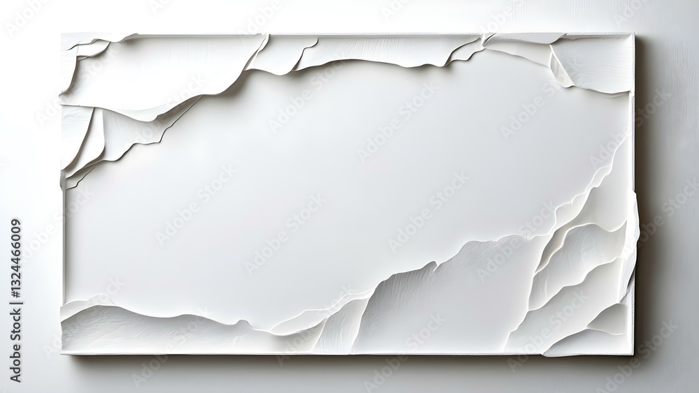 Poster a textured white wall art piece featuring layered, abstract forms that create a sense of depth and d