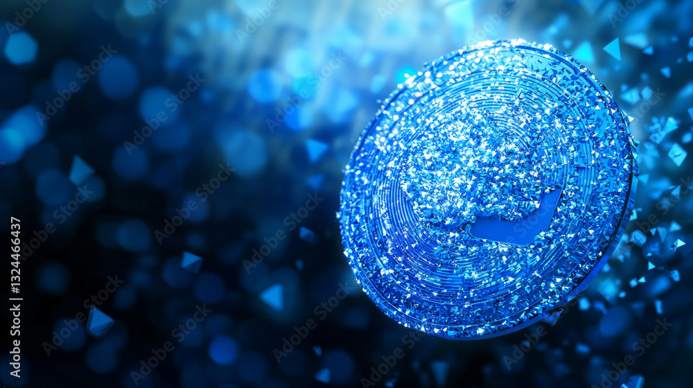 Aufkleber dollar coin from abstract polygonal points blue. low poly coin in motion, lines and connected to for