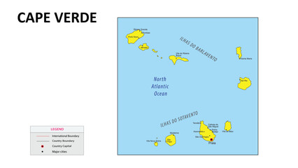 Fototapeta premium Cape Verde Map. Major cities in Cape Verde. Political map of Cape Verde with border and neighbouring countries.