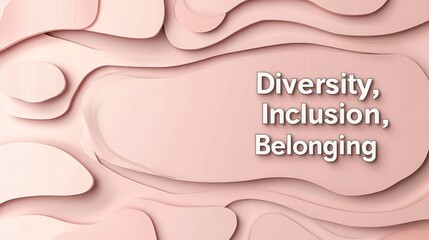 The words 'Diversity', 'Inclusion', and 'Belonging' displayed on a pink, 3D paper - art - like background, conveying themes of acceptance and unity, great for diversity - related, social, and design -