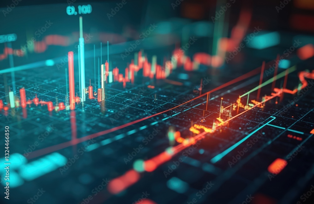 Poster market analysis hologram shows real-time changes in current stock prices. augmented reality projecti