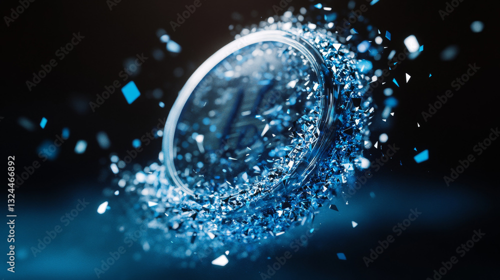 Aufkleber dollar coin from abstract polygonal points blue. low poly coin in motion, lines and connected to for