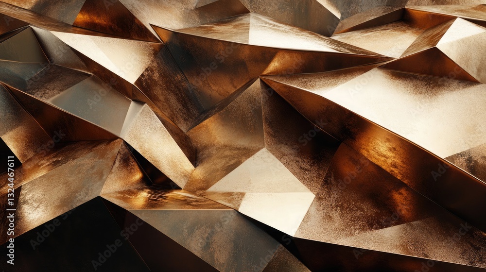 Poster abstract golden geometric background texture of interlocking polygons and facets