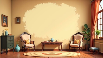 Obraz premium Cozy warm vintage interior for little ones features elegant furniture, soft colors, and inviting decor. Concept includes warm vintage interior for little ones with timeless charm