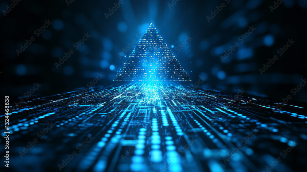 Poster abstract business arrow-up growth in a pyramid form in a futuristic low poly wireframe style. digita