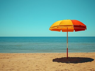 Colorful beach umbrella, sunny seaside